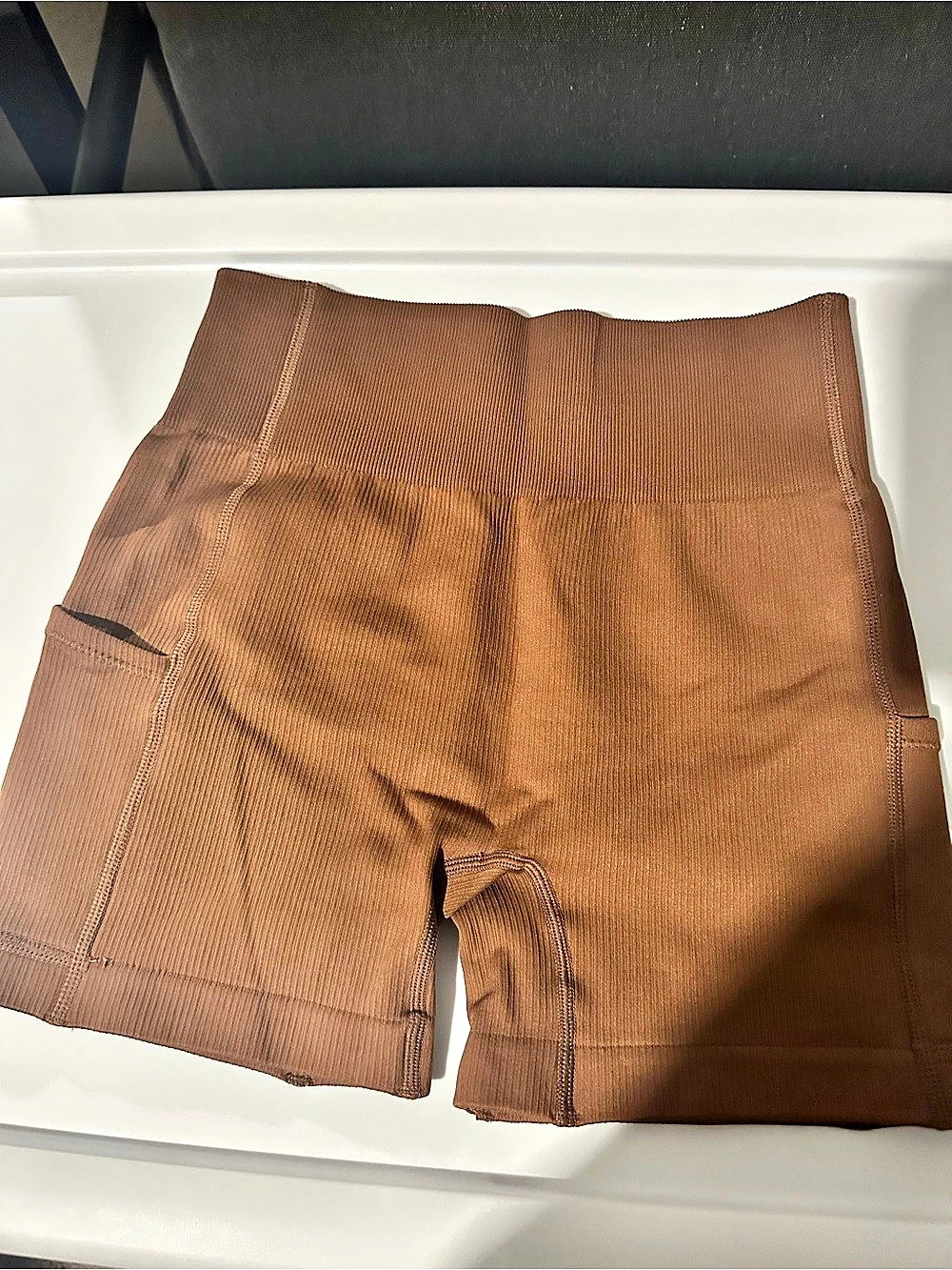 OQQ Ribbed Brown Bike Shorts Size Medium